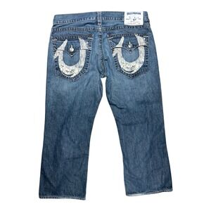 True Religion Men's Boot Cut Jeans Flap Pocket Painted Logo 36X26 Y2K Made In US